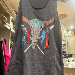 Graphic Tank Top with Bull Skull Design